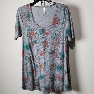 LuLaRoe Gray and Teal Starburst Tee
